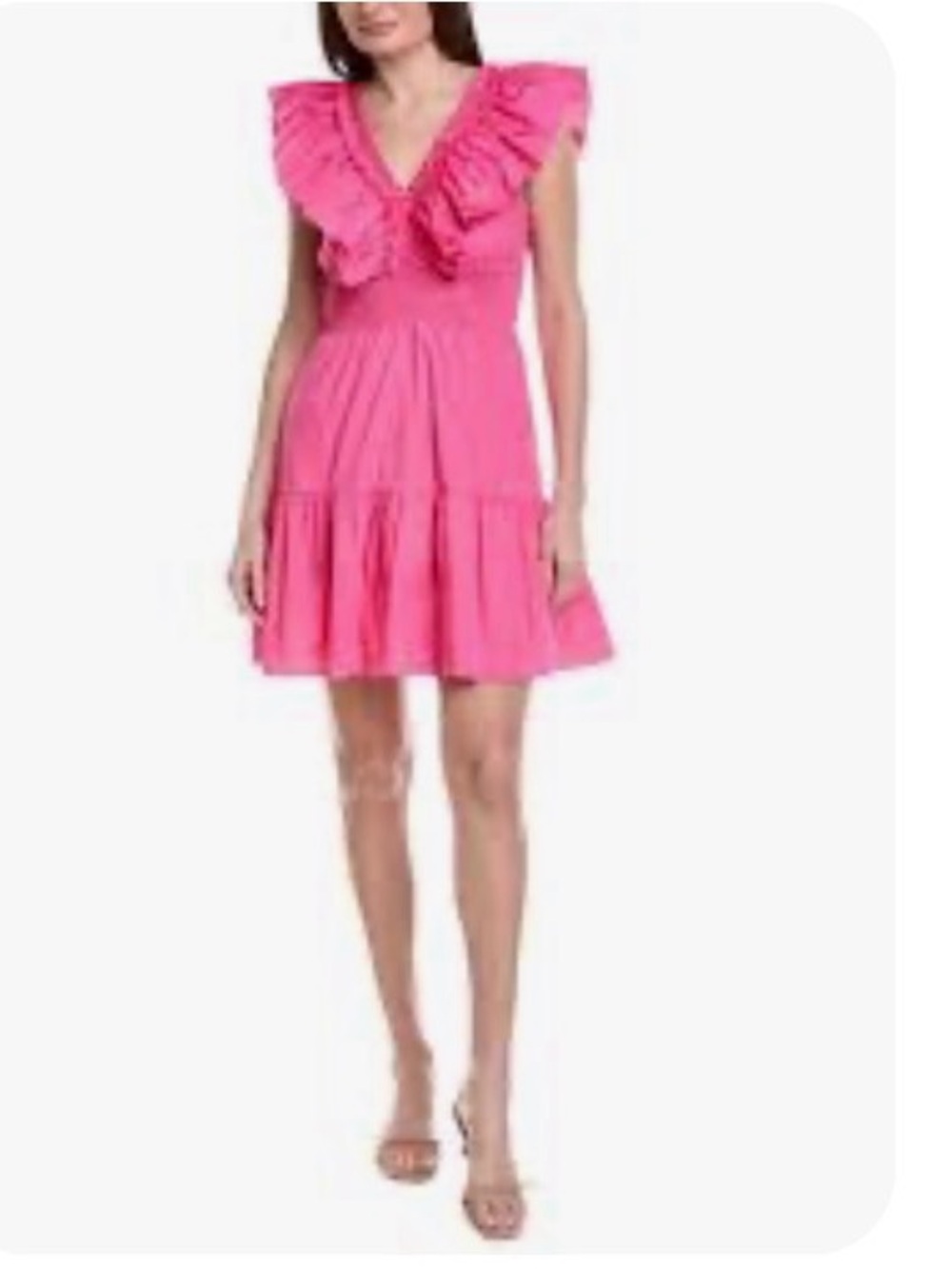 Adrianna Papell Bright Pink Ruffle-Trim Cotton Dress size 10 - Picture 3 of 5